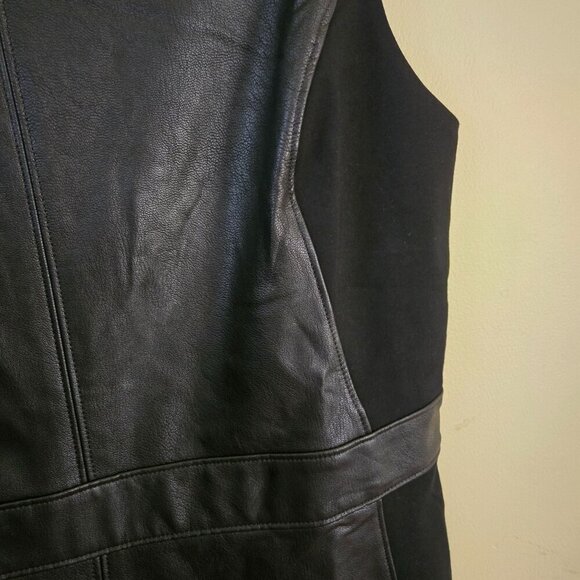 Spanx Leather-Like Combo Sheath Midi Dress Luxe Black Sleeveless Size L - Picture 11 of 13